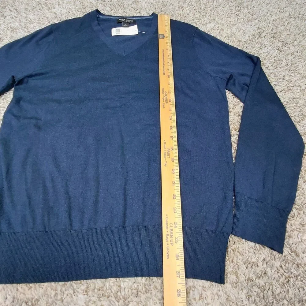 NEW Banana Republic Sweater Mens Large Navy Silk Cotton Cashmere Luxury V-Neck